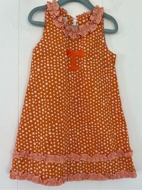 Vive La Fete Tennessee VOLS dress Orange White Dots Size 4T Embroidered T Logo